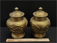 Pair Chinese Brass Ginger Jars & Covers