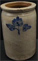Antique Blue Decorated Stoneware Crock
