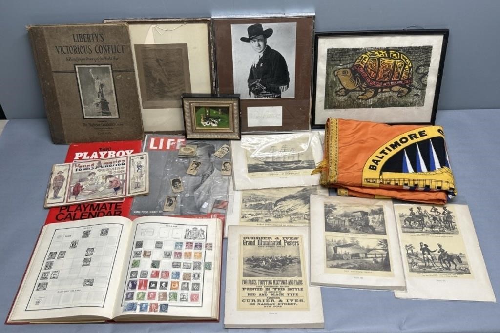 Paper Ephemera; Stamps & Artwork Lot