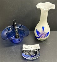 Art Glass Vase; Basket & Dish Lot