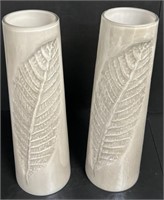 2 Art Glass Pressed Leaf Vases