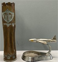 Trench Art Vase & Fighter Jet Desk Ashtray