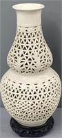 Pierced Porcelain Gourd Form Vase & Stand