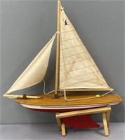 Wood Model Pond Sailboat & Stand