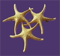 VTG GROUP/3 DOMED TEXTURED GOLD STARFISH BROOCH