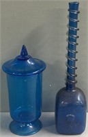 Blue Art Glass Covered Jar & Vase Venetian Style