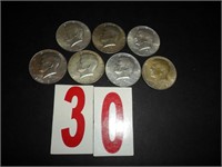 Lot of 7 - 1967 40% Silver JFK Half Dollar= AU