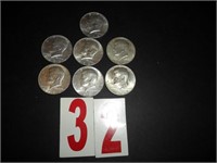 Lot of 7 - 1968 D 40% Silver JFK Half Dollar= AU