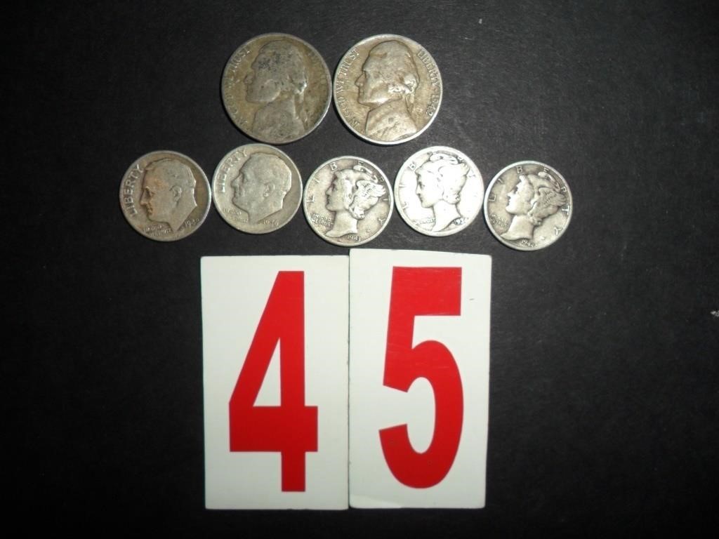 5 silver dimes and 2 silver war nickels