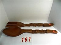 Wood Fork & Spoon 22 inches long
