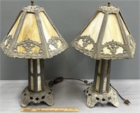 Pair Slag Glass Table Lamps