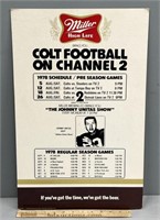 1978 Colts Football Schedule Miller Beer Sign