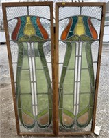 Pair of Tulip Stained Glass Art Deco as is