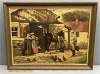 Farm Scene Antique Oil Painting on Canvas