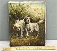 Hunting Dogs Portrait Antique Oil Painting; Canvas