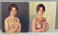 2 Nude Portrait Oil Paintings on Canvas
