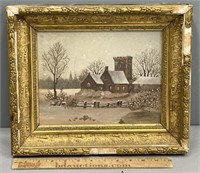 Antique Winter Landscape Oil Painting on Board