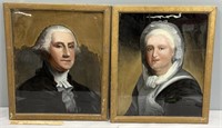 George & Martha Washington Pair Reverse Paintings