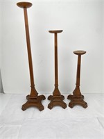 Antq Wood PALMENBERG NY Graduated Candle Stands