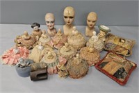 Porcelain Half Dolls; Boudoir Doll Head etc