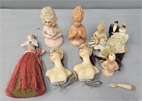 Chalkware & Porcelain Half Dolls etc