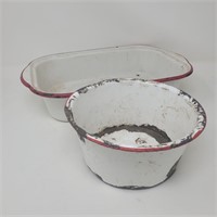 Vintage Enamelware White Red Rim