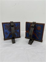 Arts & Crafts GRUEBY Tile Hammered Iron Bookends