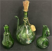 Green Glass Wine Decanter Bottle Lot