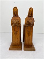 Vintage Hand Carved Wooden European Monk Bookends