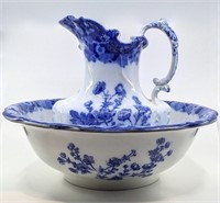 Large Doulton Flow Blue Pitcher and Basin
