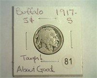 1917-S BUFFALO NICKEL ABOUT GOOD