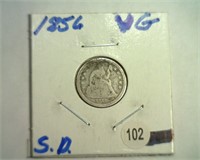 1856 SMALL DATE SEATED LIBERTY DIME VG