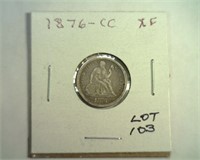 1876-CC SEATED LIBERTY DIME XF