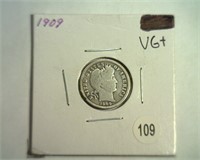 1909 BARBER DIME VG+