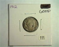 1912 BARBER DIME GOOD