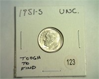 1951-S ROOSEVELT DIME UNC. TOUGH TO FIND