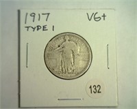 1917 TYPE 1 STANDING LIBERTY QUARTER VG+