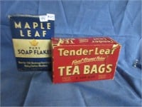 Vintage Maple Leaf Soap Flakes box and tea boxes
