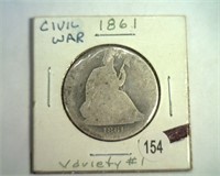1861 SEATED LIBERTY HALF DOLLAR