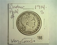1914-S BARBER HALF DOLLAR VG+