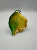 Blown Art Glass Yellow\Green Ribbed Vase