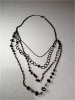 Vtg Black Bead Necklace 33"