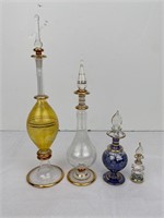 Lot of 4 Egyptian Hand Blown Glass Perfume Bottles