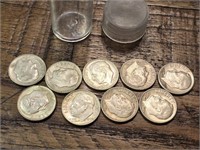 9 US 1964 & earlier Roosevelt dimes