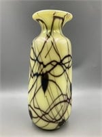 Custard w/ Black Hanging Hearts 10" Vase