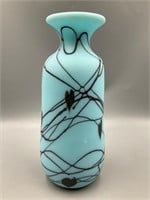Turquoise w/ Black Hanging Hearts 10" Vase