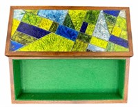 Wooden Mosaic Glass Top Trinket Box