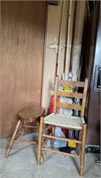 Wooden Chair, Stool, Mop, & Misc. Items