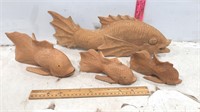 4 Wooden Hand Carved Fish
