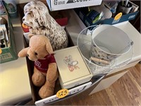 Recipe Box, Stuffed Bear, Wire Basket & Pail